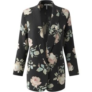 Vintage 90s JM Shelli Segal Black Floral Blazer Jacket Size M Long Career Coat